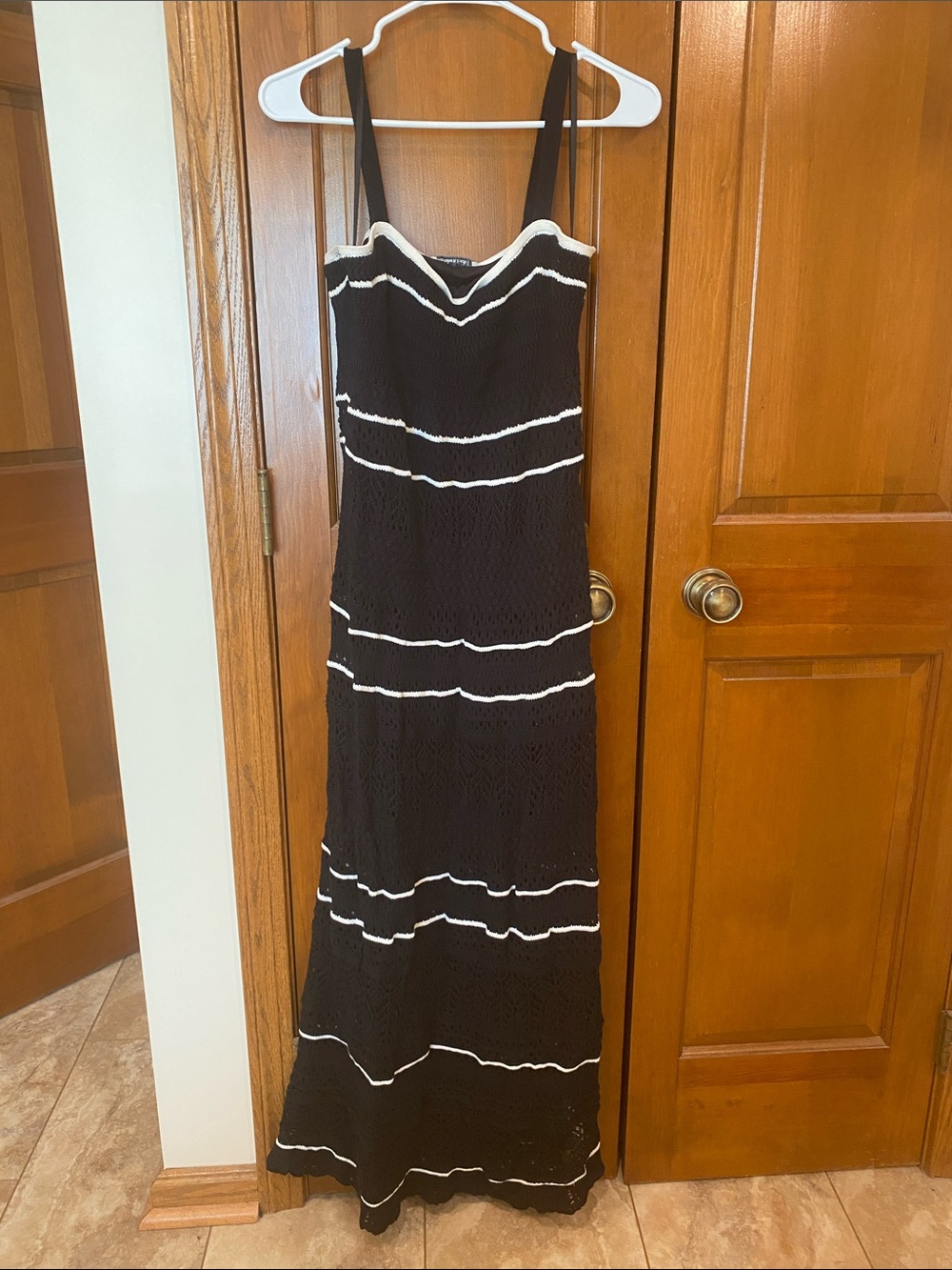 Abercrombie & Fitch Crochet Black Maxi Dress with White Trim